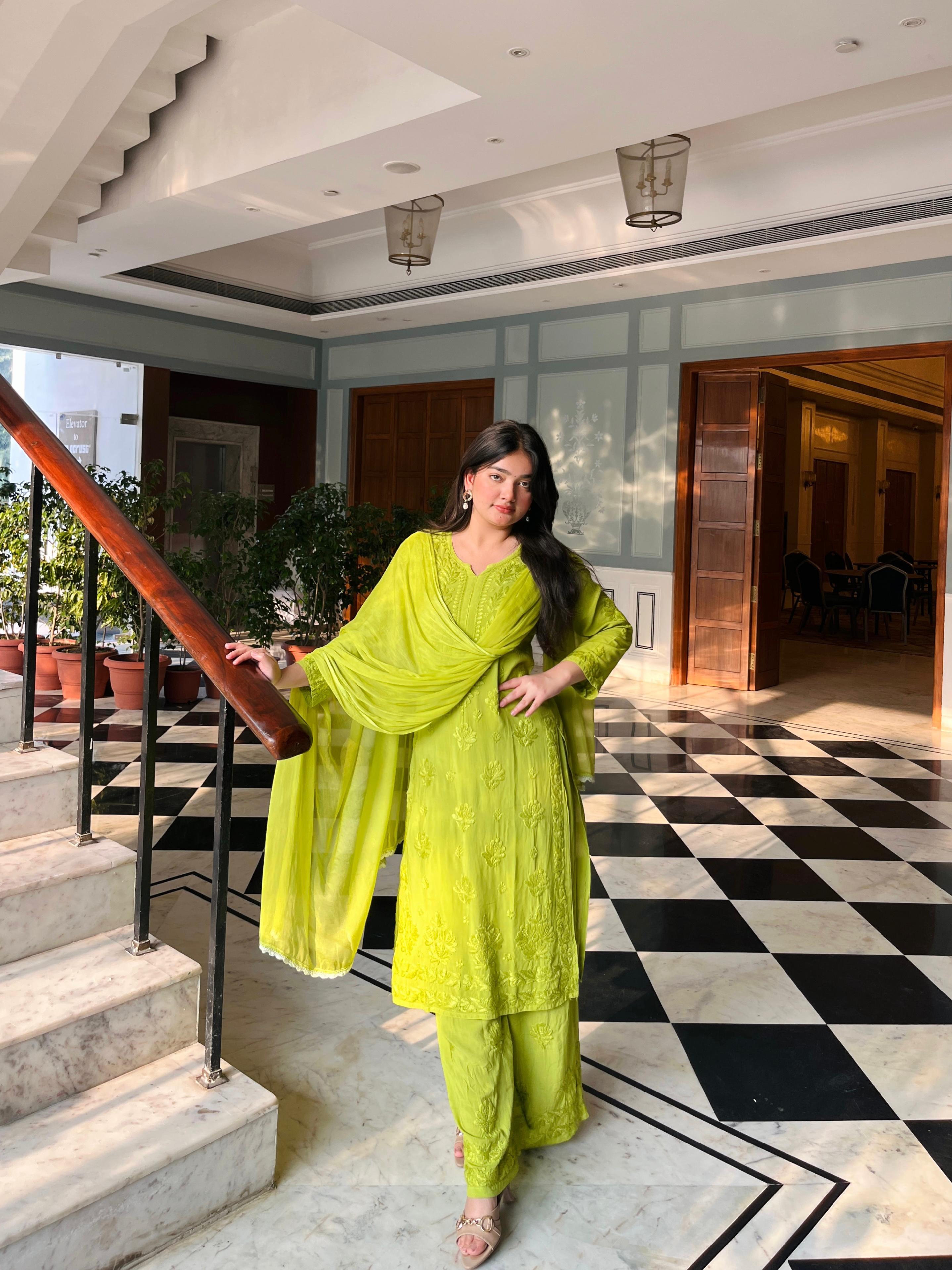 Pure Modal Fern Green Kurta Set with Dupatta