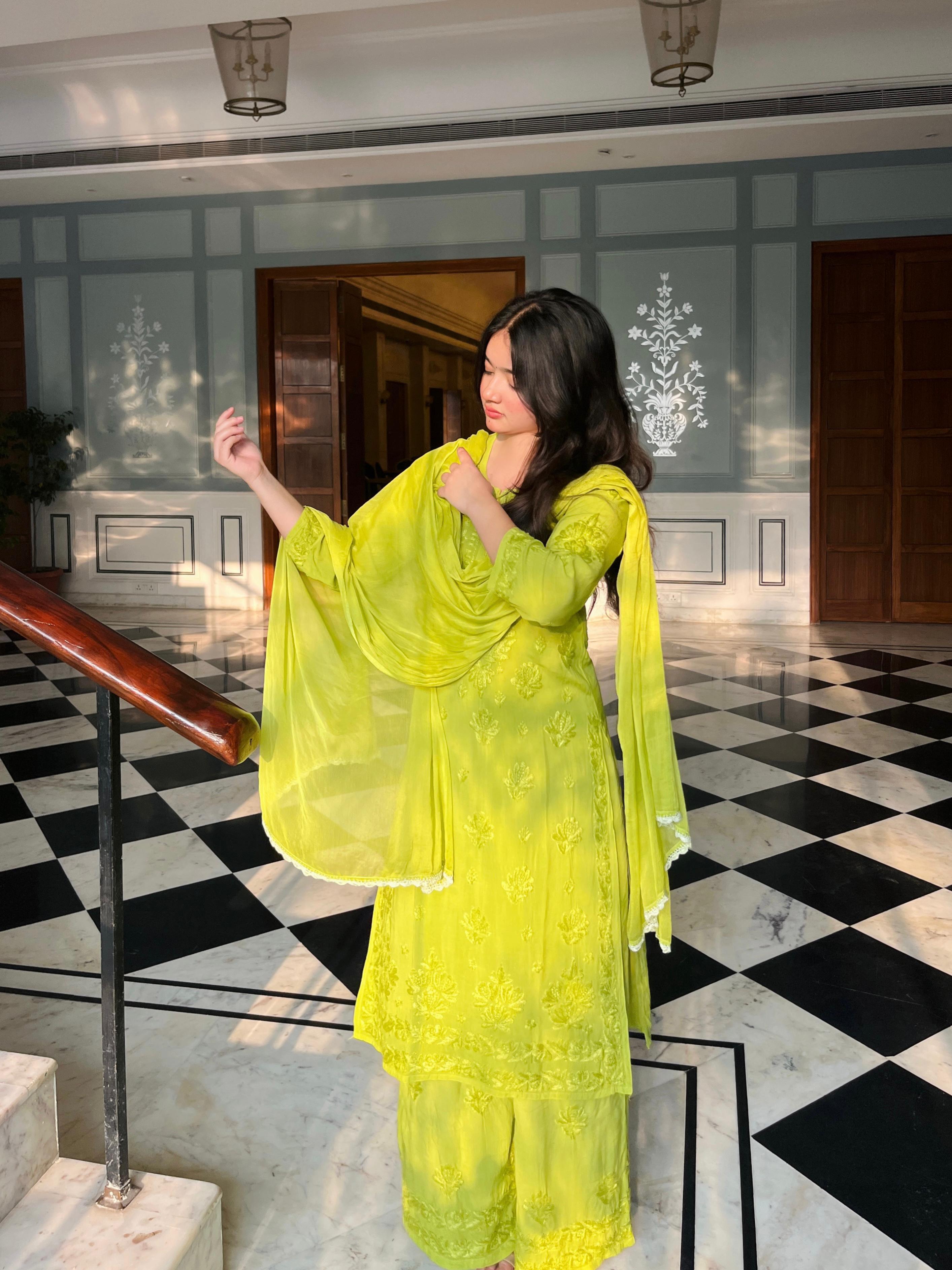 Pure Modal Fern Green Kurta Set with Dupatta