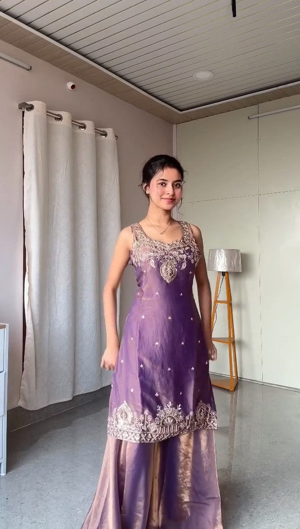 Designer Silk Kurta with Umbrella Palazzo