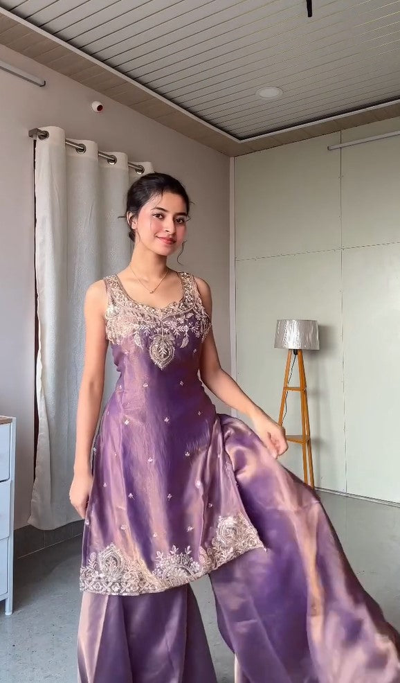 Designer Silk Kurta with Umbrella Palazzo