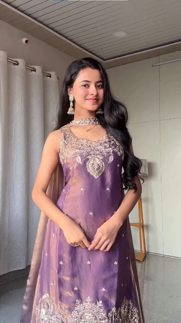 Designer Silk Kurta with Umbrella Palazzo