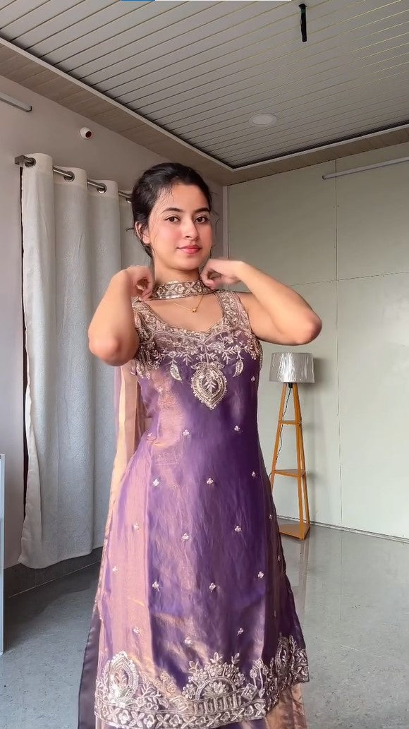 Designer Silk Kurta with Umbrella Palazzo