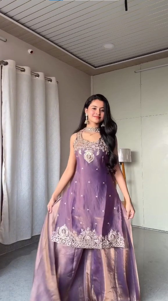 Designer Silk Kurta with Umbrella Palazzo