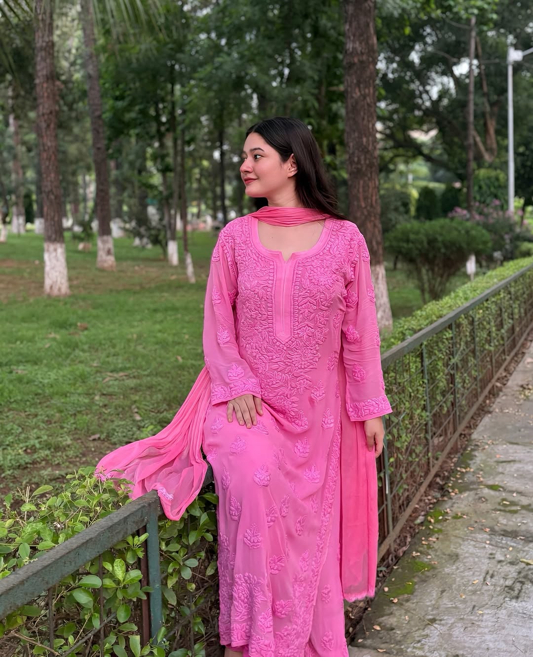 Pink Chikankari Exclusive Kurti_Pent Pair With Dupatta
