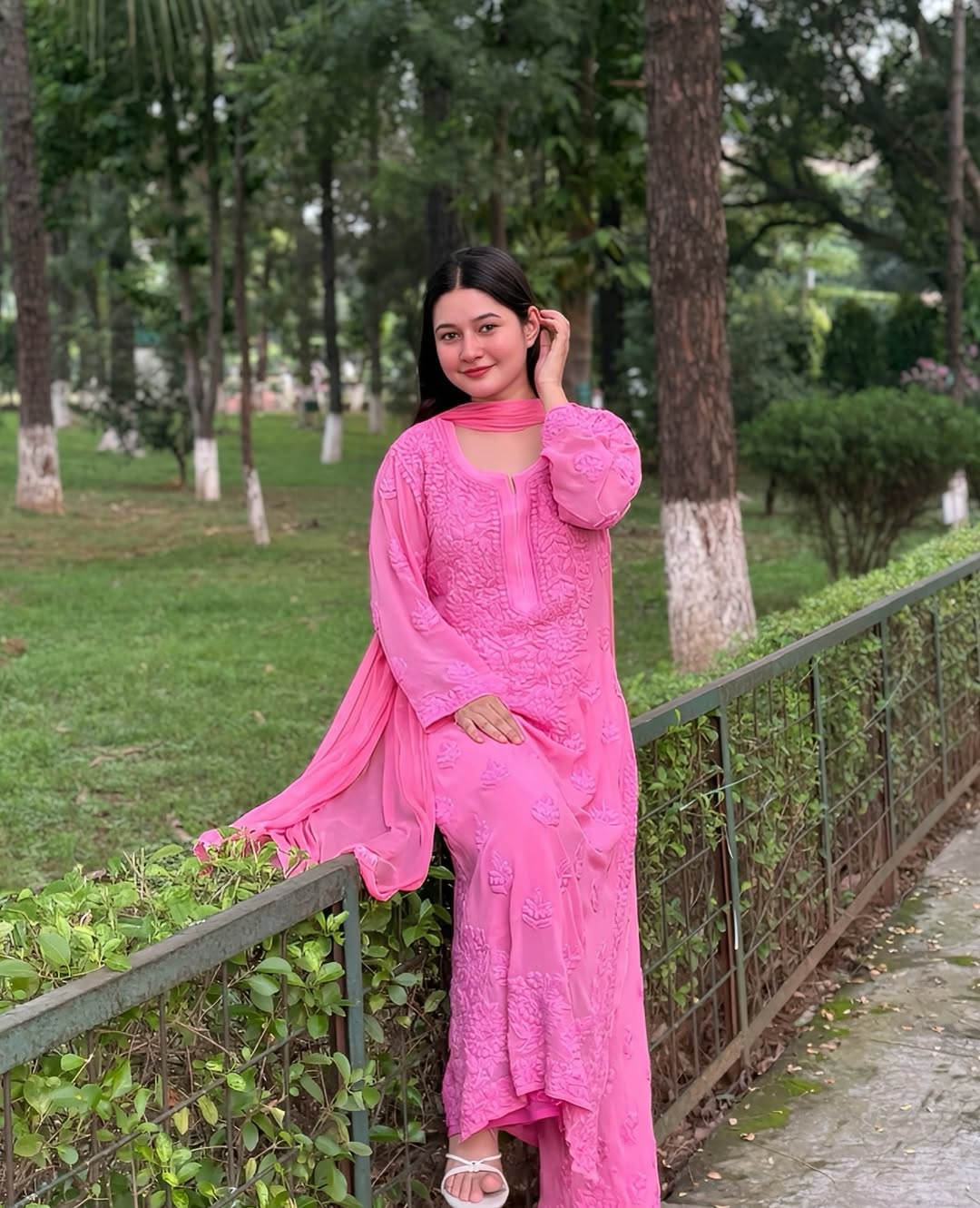 Pink Chikankari Exclusive Kurti_Pent Pair With Dupatta