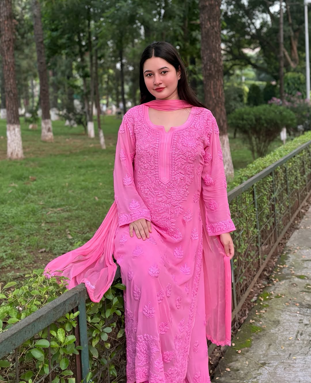 Pink Chikankari Exclusive Kurti_Pent Pair With Dupatta