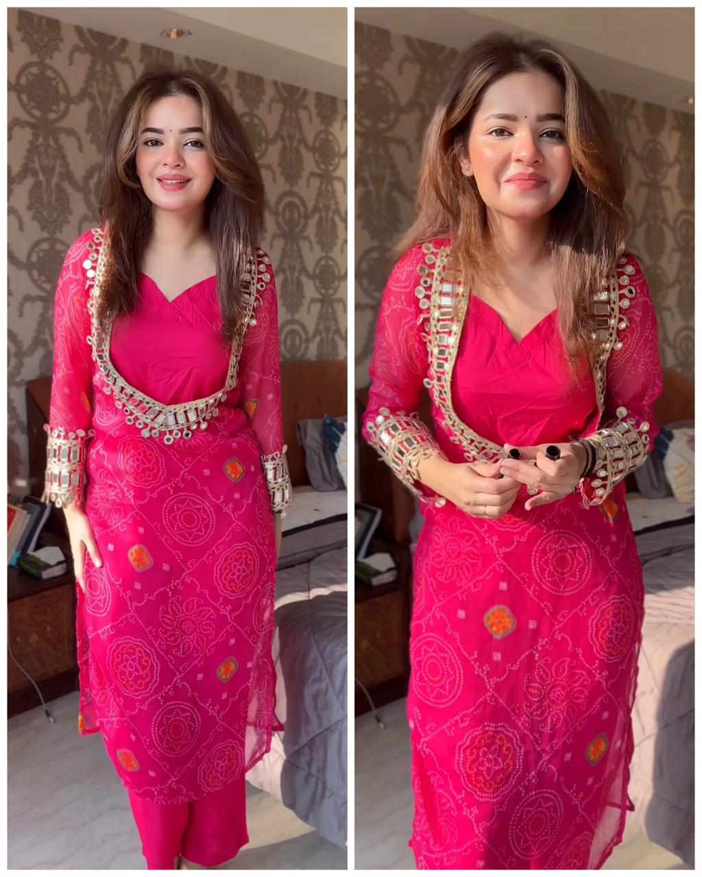 Pink Bustier Chiffon Suit