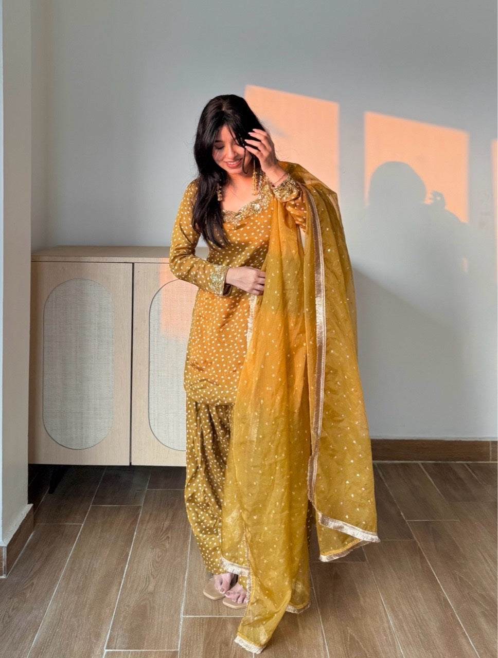 Noor Farshi Salvar Set - Mustard