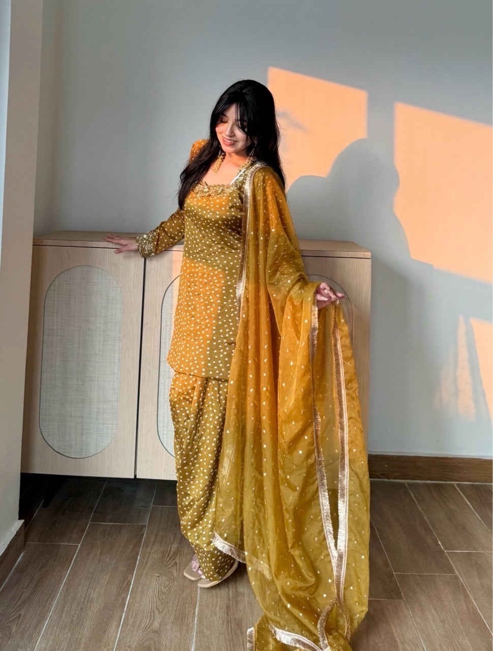 Noor Farshi Salvar Set - Mustard