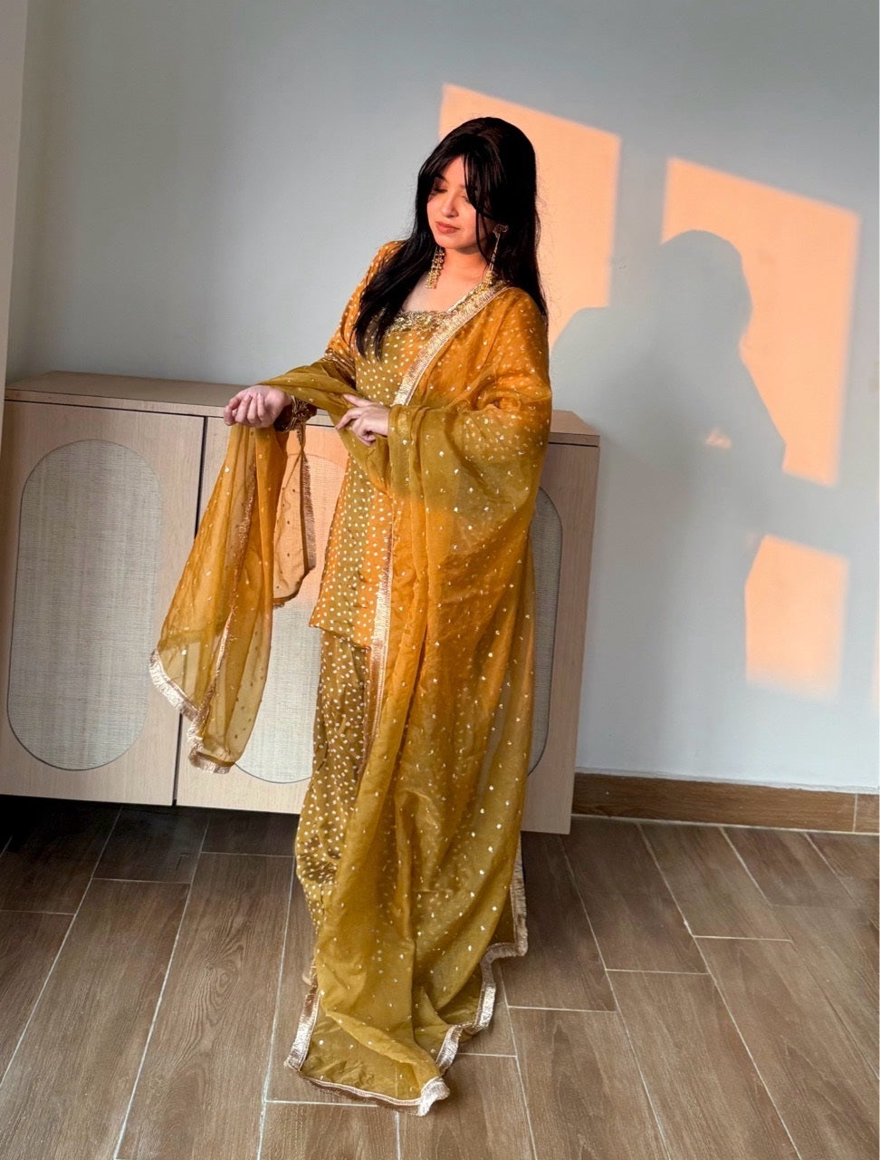 Noor Farshi Salvar Set - Mustard