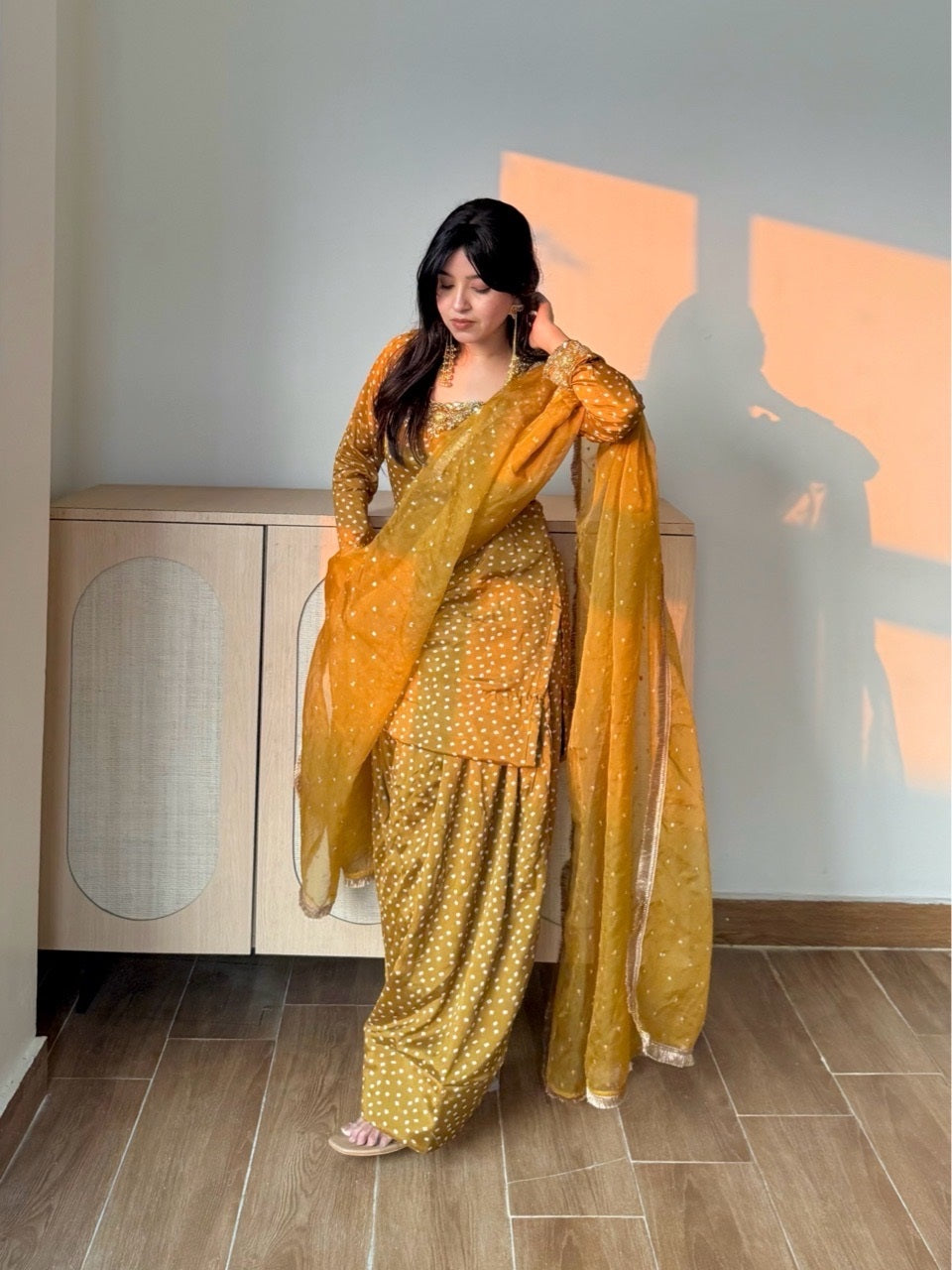 Noor Farshi Salvar Set - Mustard