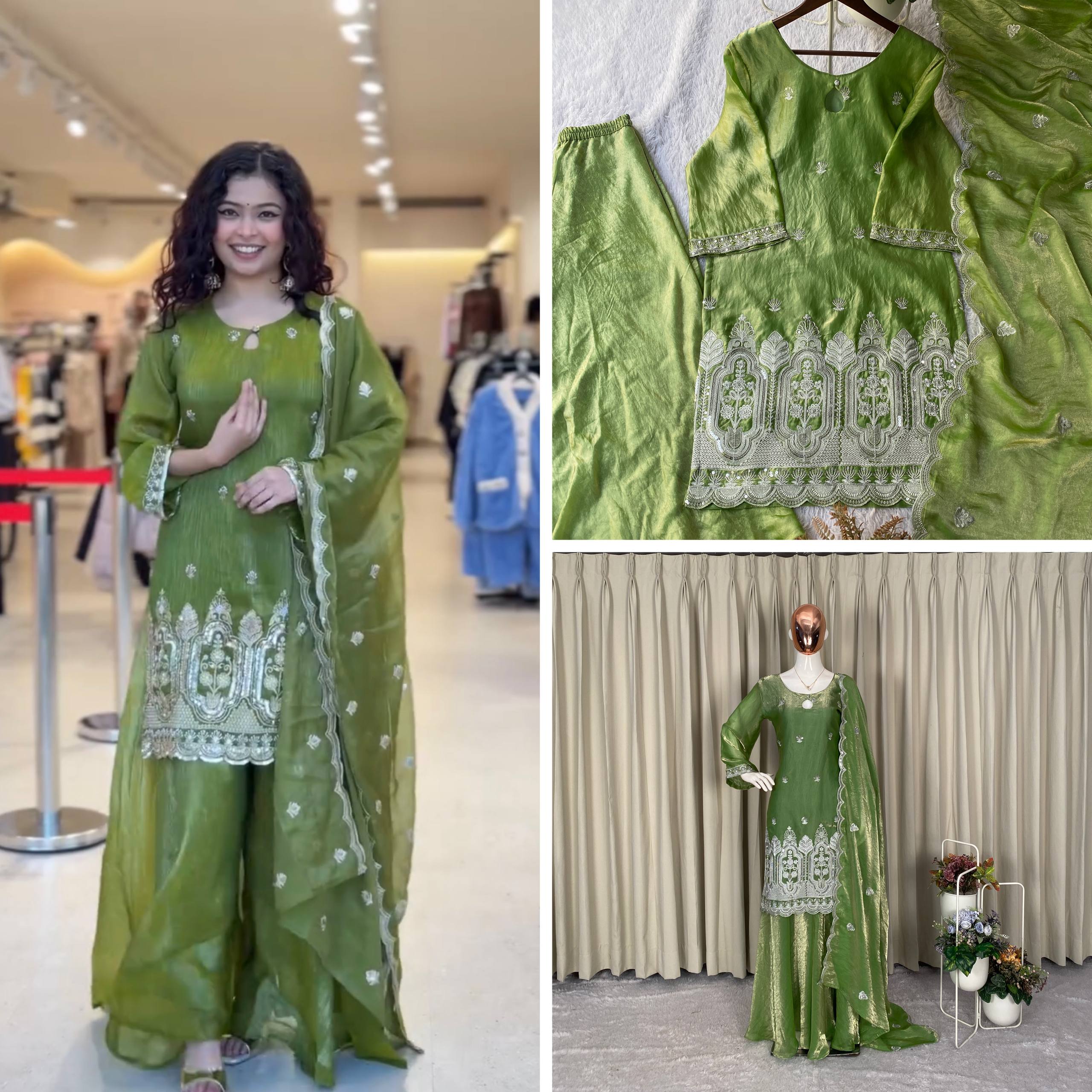 DESIGNER EMBROIDERED TOP PLAZZO AND DUPATTA